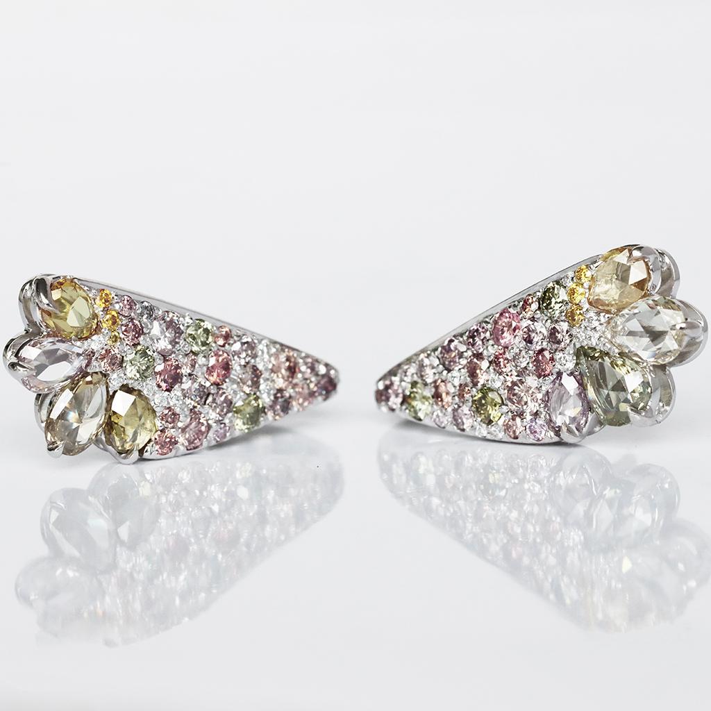 2.71 Carat Fancy Colour Rose- and Brilliant-Cut Diamond Ear Climber Earrings 10