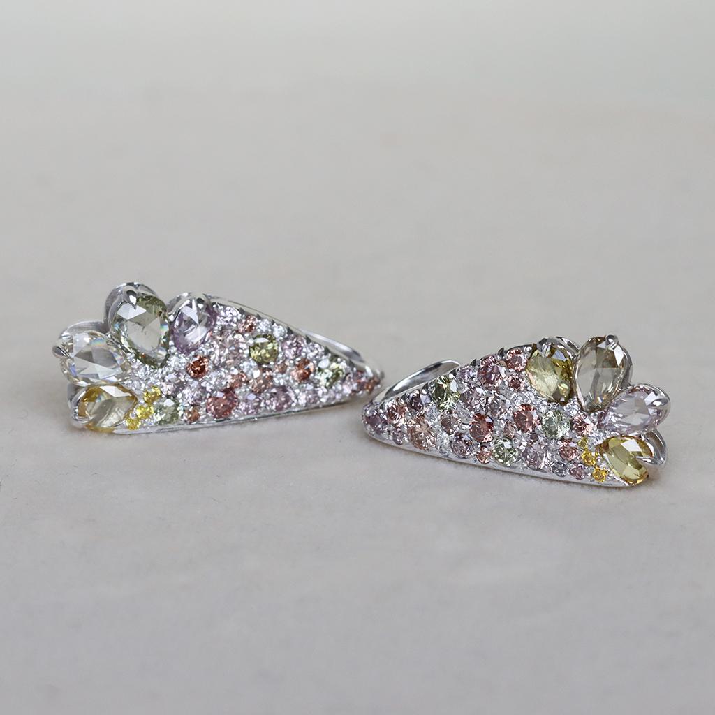 2.71 Carat Fancy Colour Rose- and Brilliant-Cut Diamond Ear Climber Earrings 3