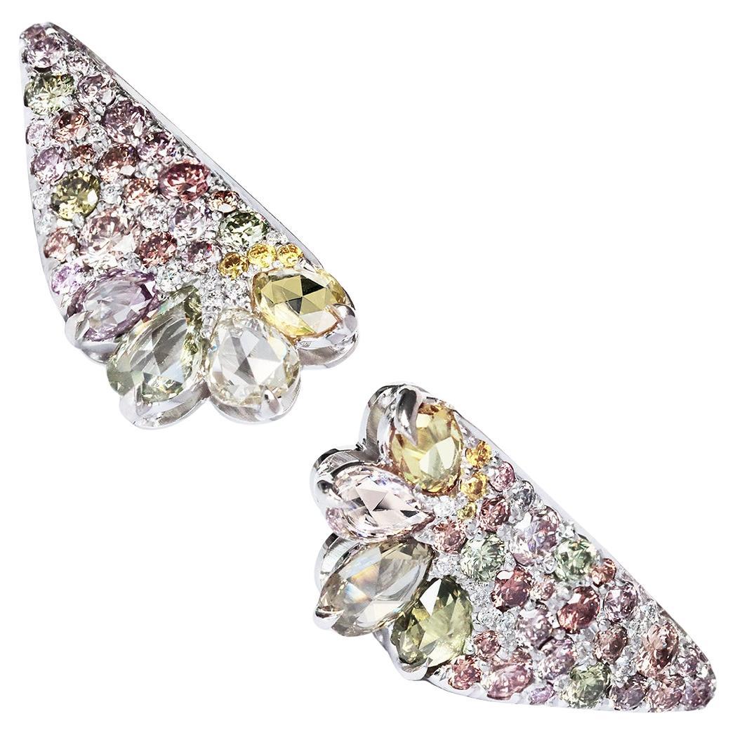2.71 Carat Fancy Colour Rose- and Brilliant-Cut Diamond Ear Climber Earrings