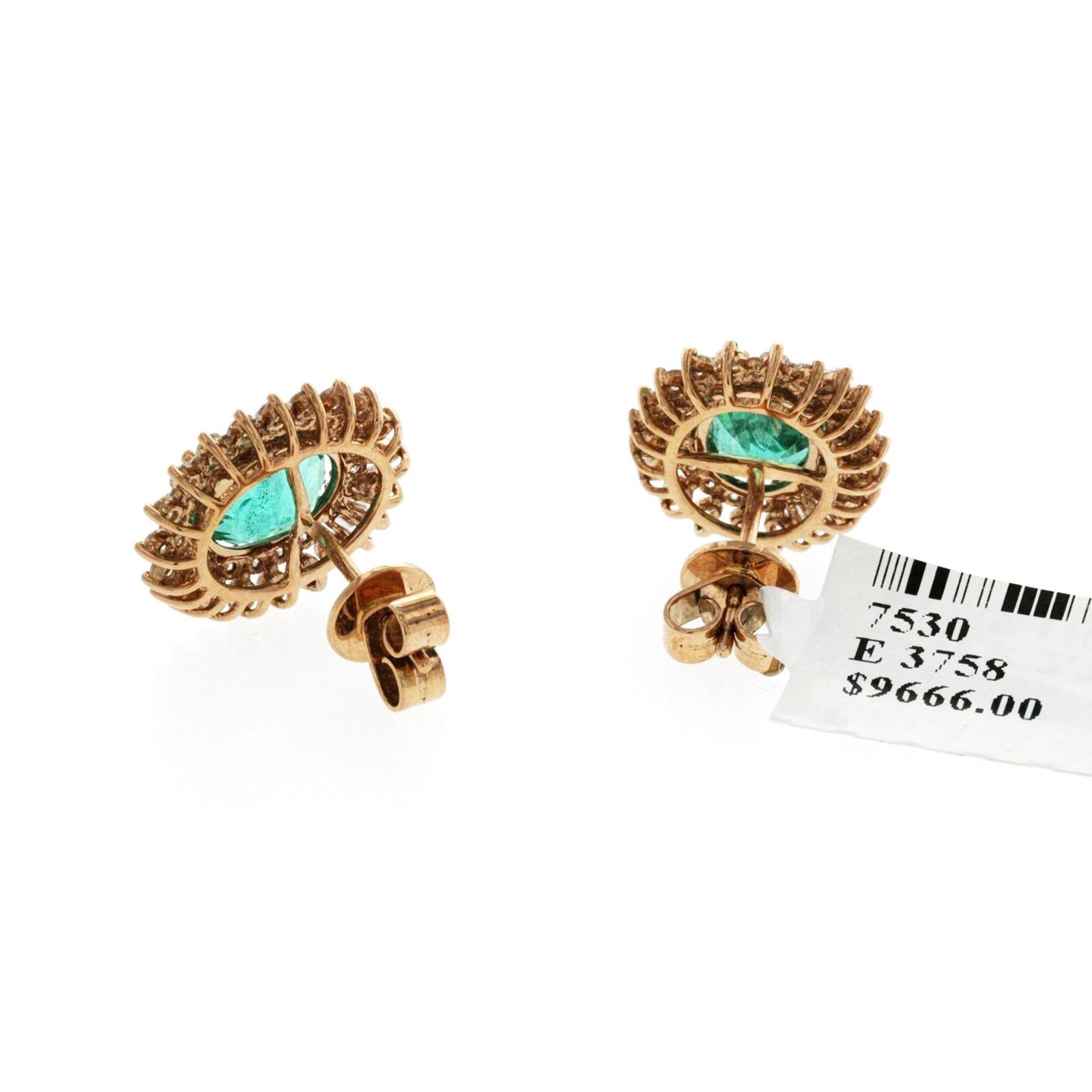 2.71 Carat Zambian Emerald and 1.69 CT Diamonds in 14K Rose Gold Stud Earrings 1
