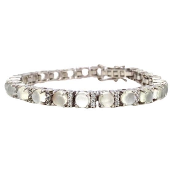 27.10 Carat Moonstone Zircon Tennis Bracelet in Sterling Silver for Engagement For Sale