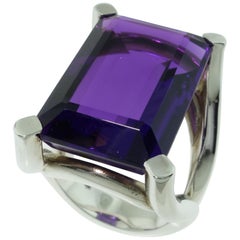 27.11 Carat Amethyst Solitaire Sterling Silver Ring Estate Fine Jewelry