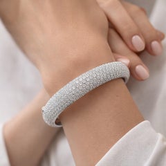 27.19 Carat SI Clarity HI Color Diamond Pave Bangle Bracelet 14k White Gold