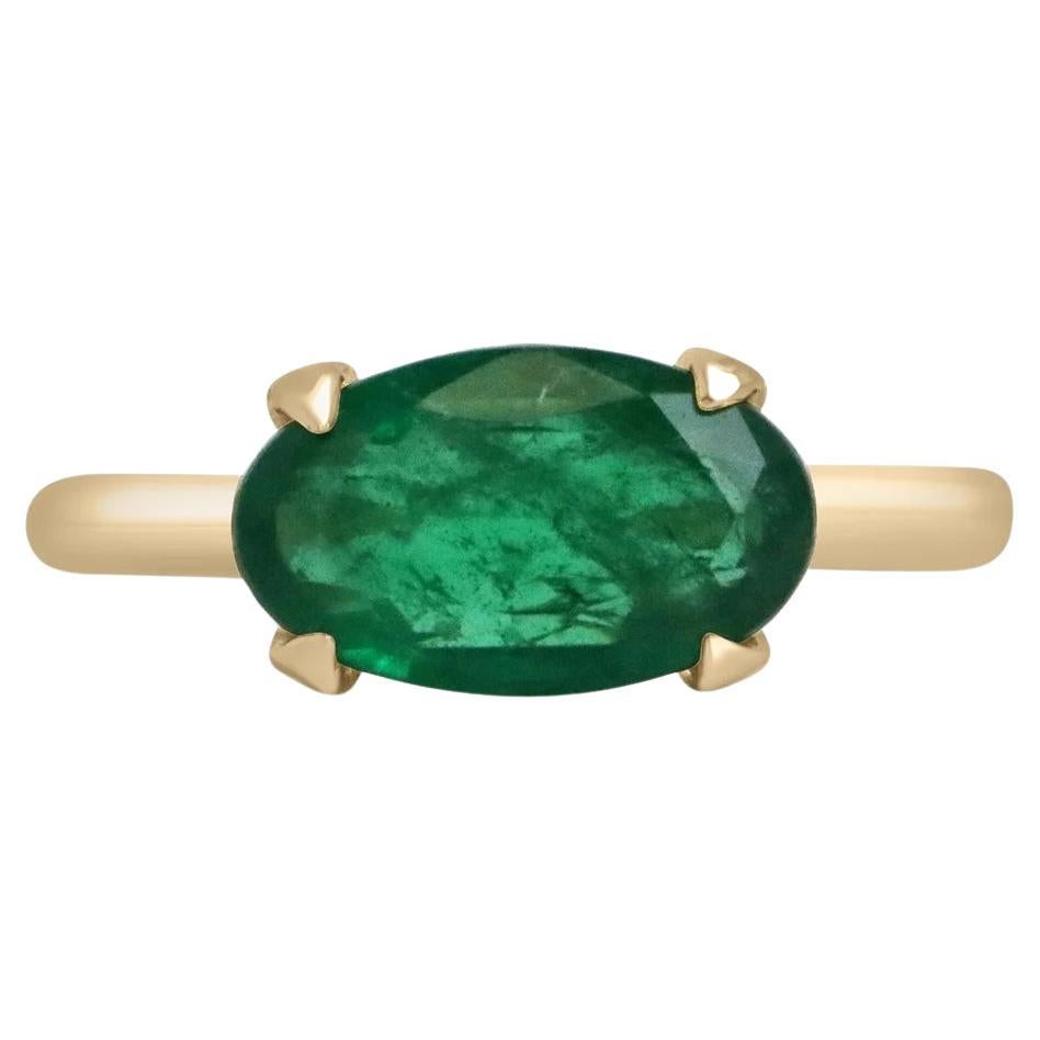 2.71ct 18K Oval Cut Emerald East to West Solitaire 4 Prong Right Hand Gold Ring For Sale