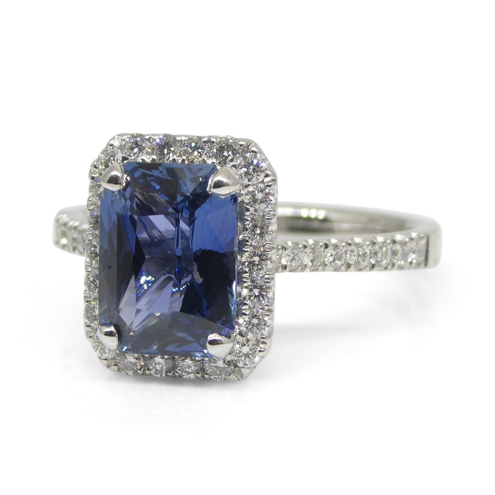 2.71ct Blue Sapphire, Diamond Engagement/Statement Ring in 18K White Gold For Sale 5