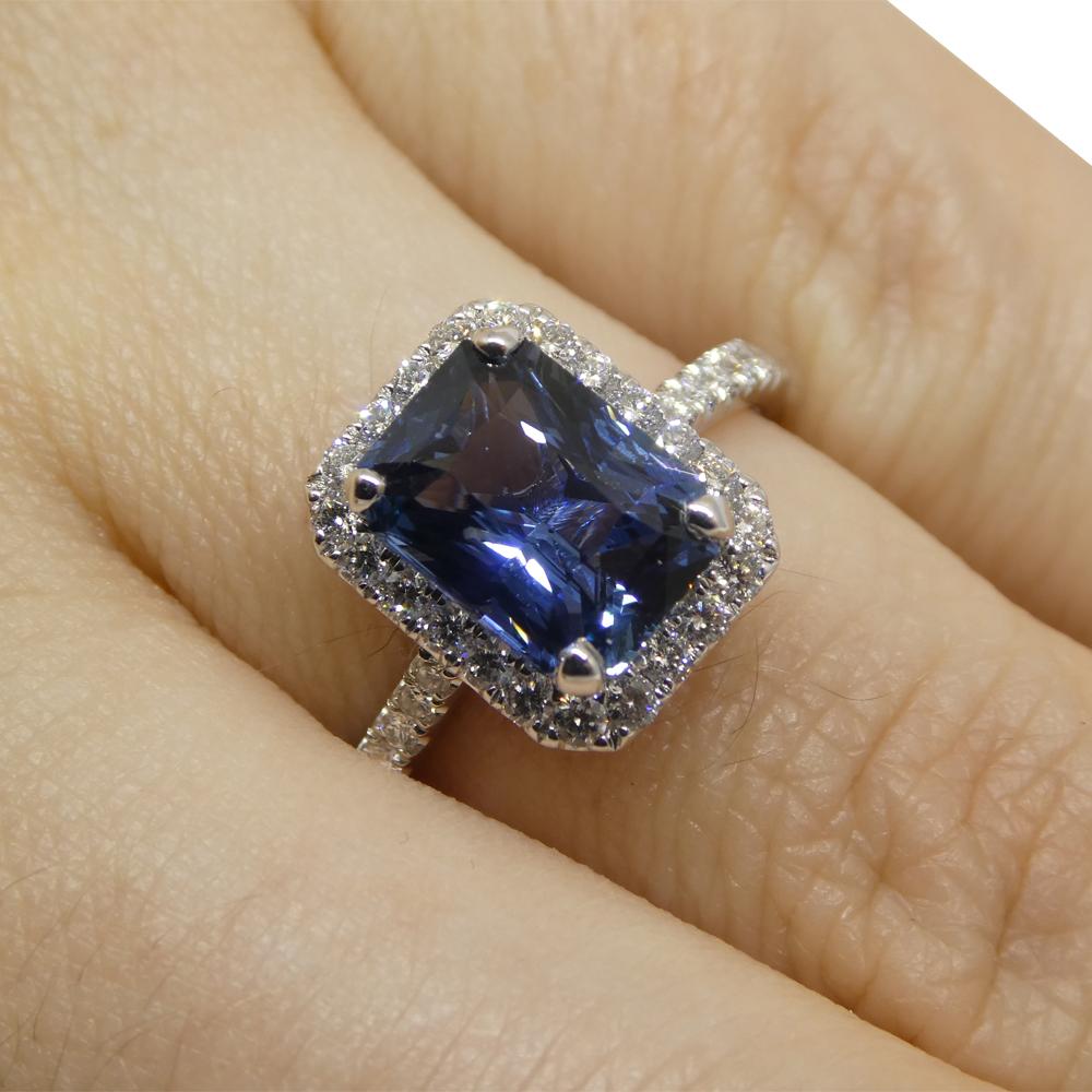 Contemporary 2.71ct Blue Sapphire, Diamond Engagement/Statement Ring in 18K White Gold For Sale