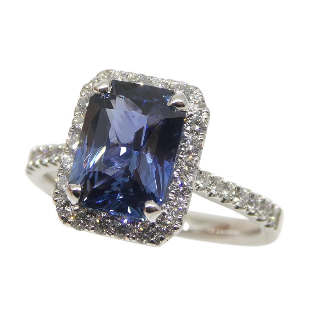 Women's or Men's 2.71ct Blue Sapphire, Diamond Engagement/Statement Ring in 18K White Gold For Sale