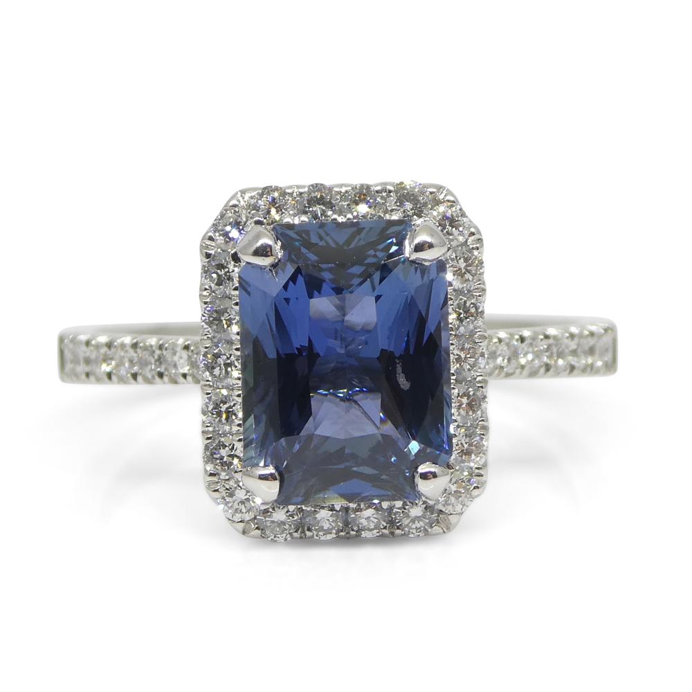2.71ct Blue Sapphire, Diamond Engagement/Statement Ring in 18K White Gold For Sale 3