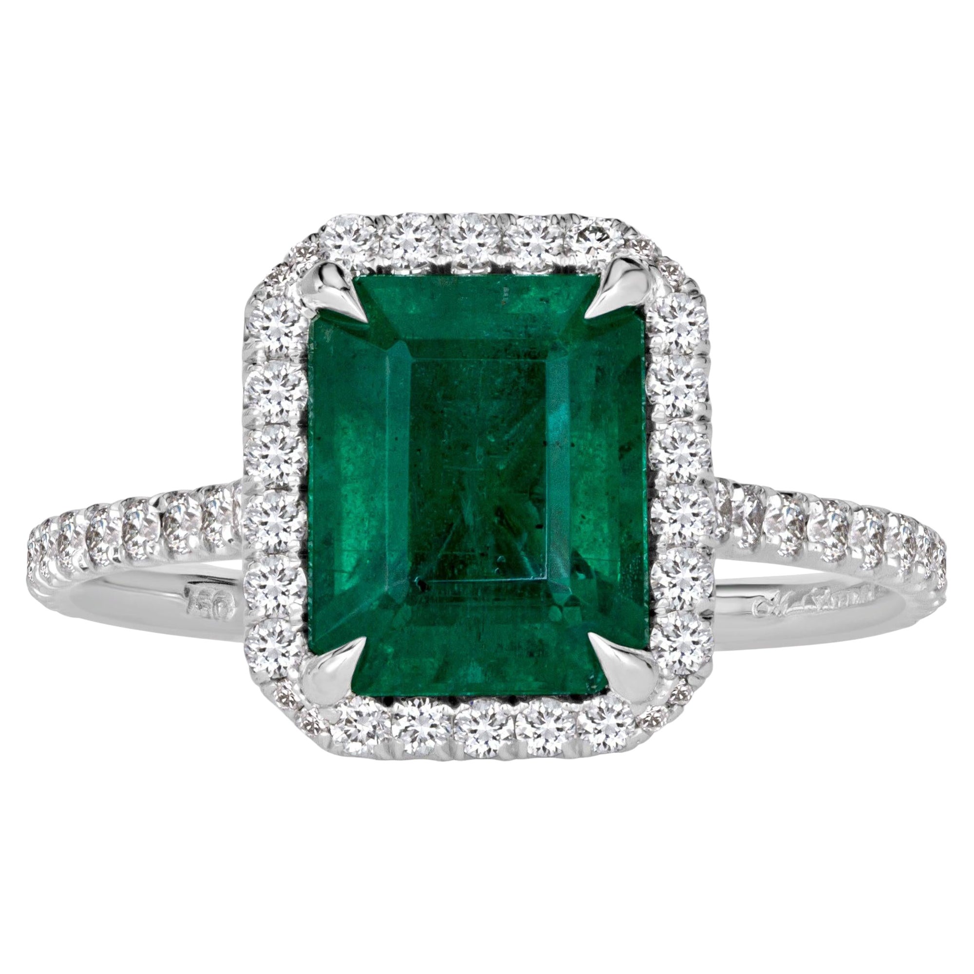 2.71ct Emerald Cut Emerald and Diamond Engagement Ring
