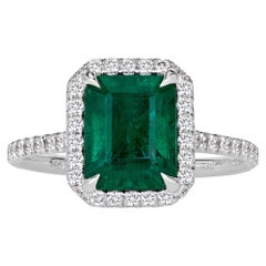 2.71ct Emerald Cut Emerald and Diamond Engagement Ring