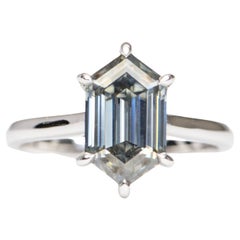 2.71ct Hexagon-Shape Grey Moissanite 14K White Gold Engagement Ring R6248