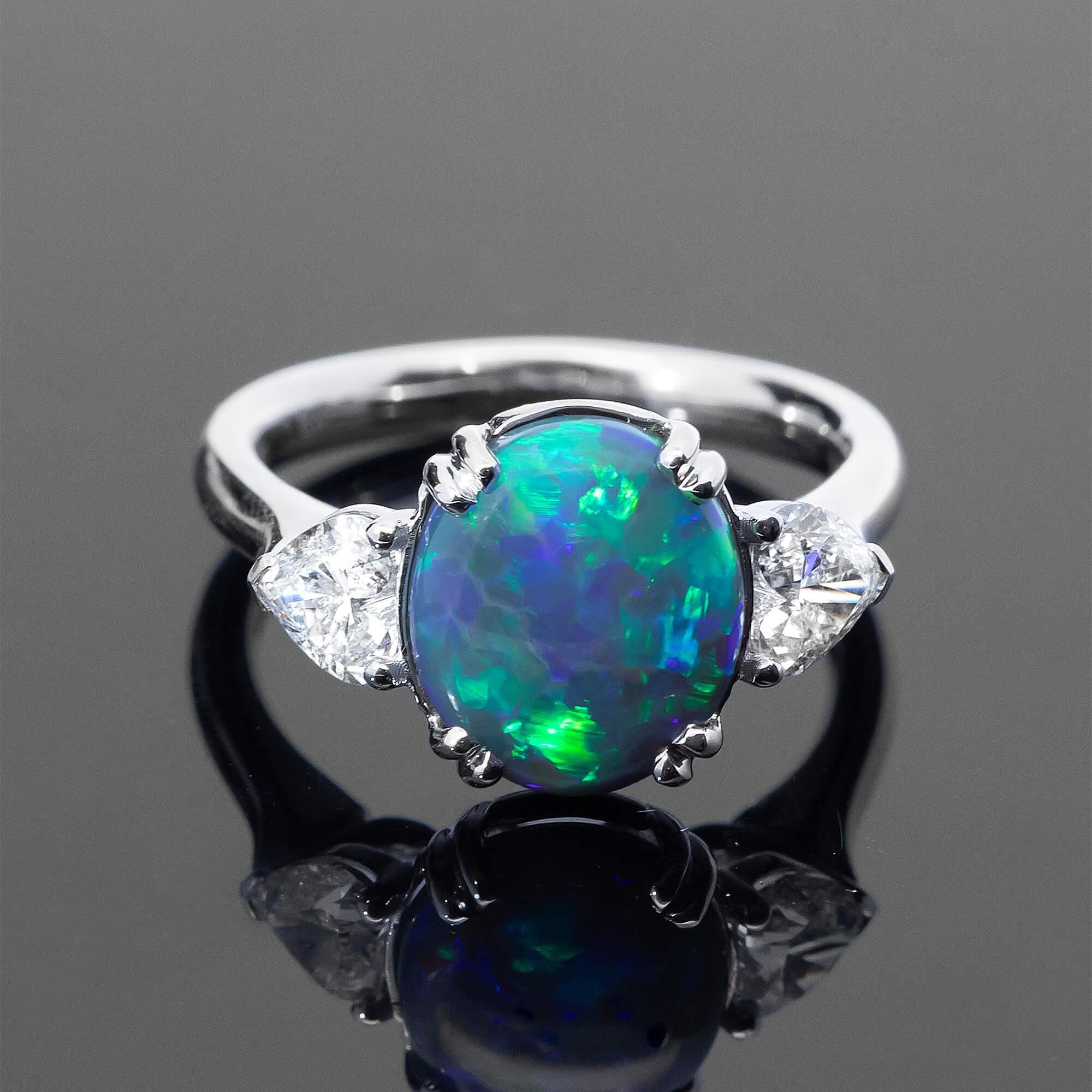 Modern 2.71ct Lightning Ridge Opal & Diamond Ring - A Gerard McCabe Cherish Design For Sale