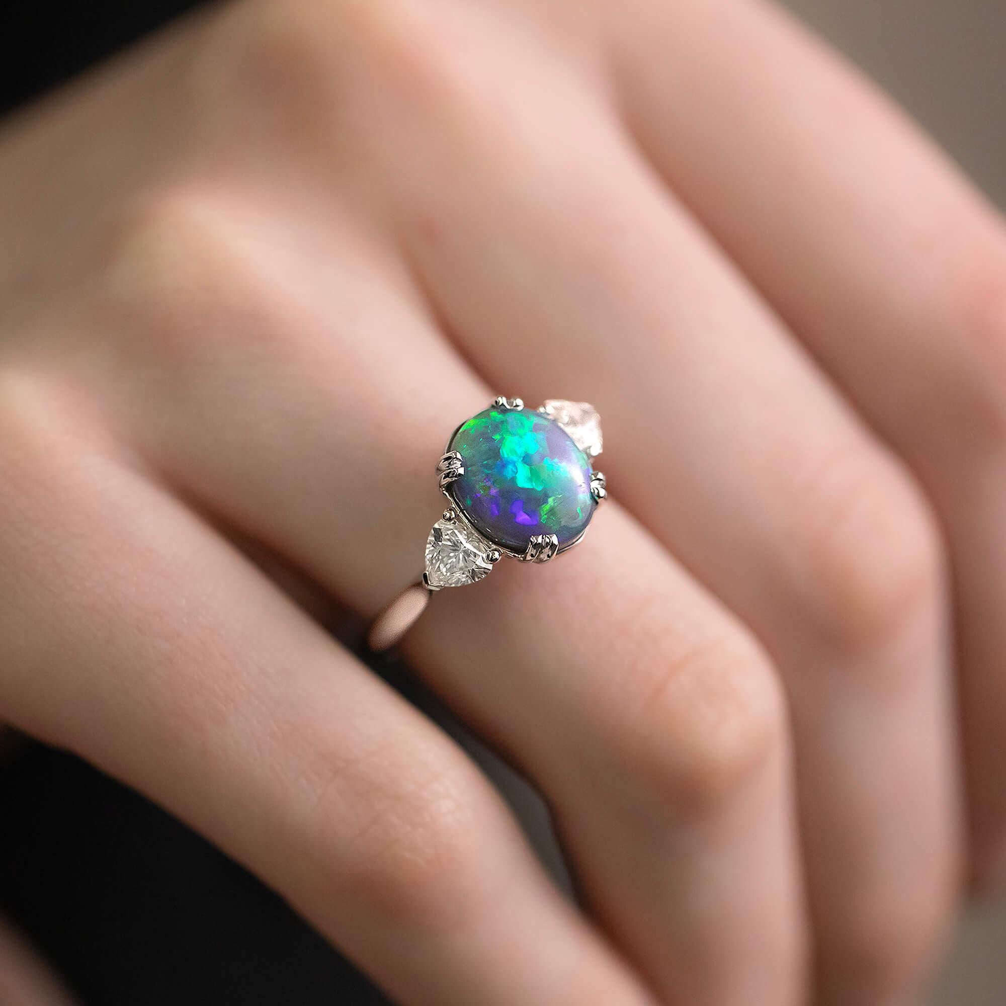 2.71ct Lightning Ridge Opal & Diamond Ring - A Gerard McCabe Cherish Design In New Condition For Sale In ADELAIDE, SA
