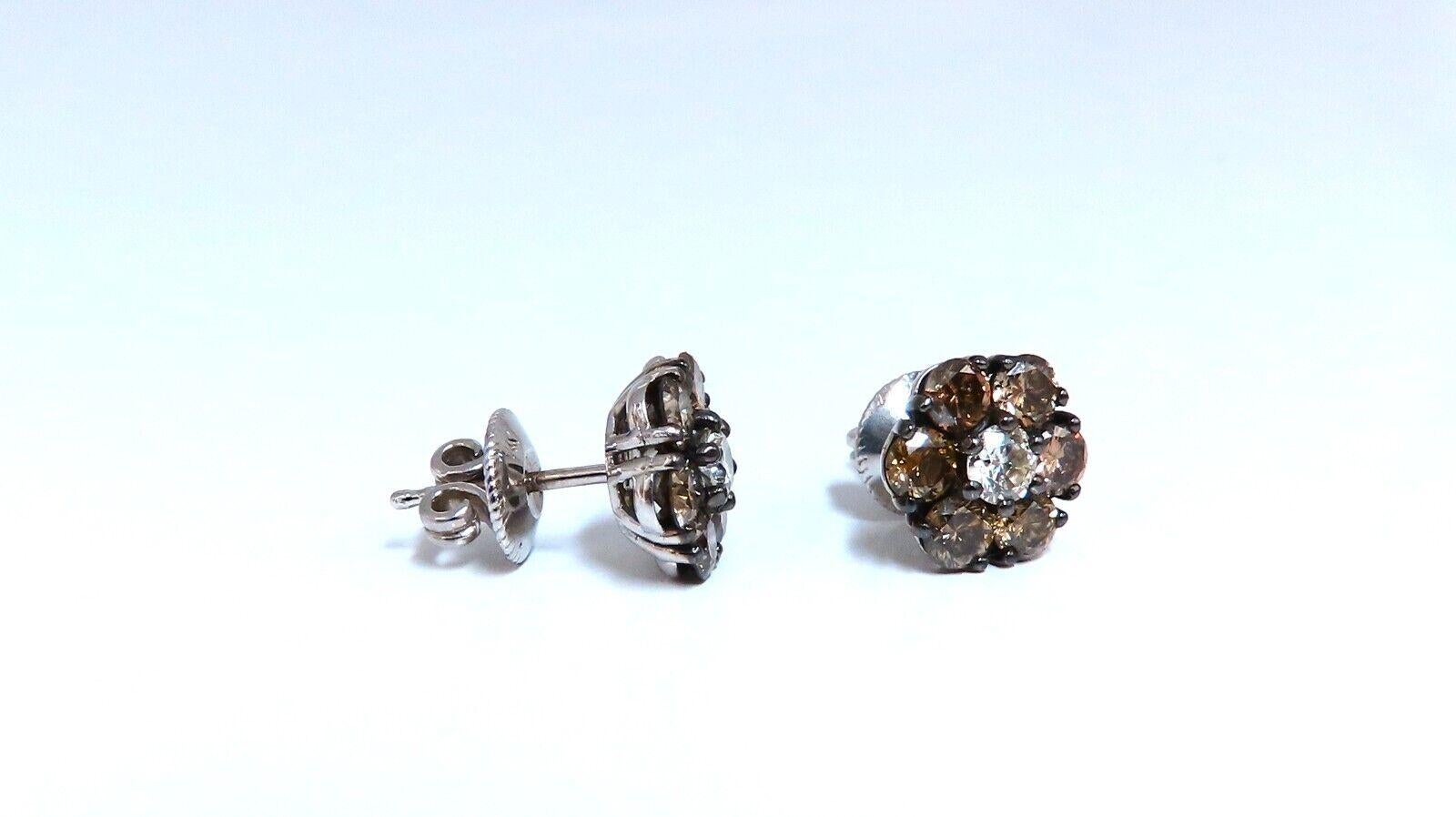 2.71 Carat Natural Round Diamond Cluster Earrings 14 Karat Fancy Browns In New Condition For Sale In New York, NY