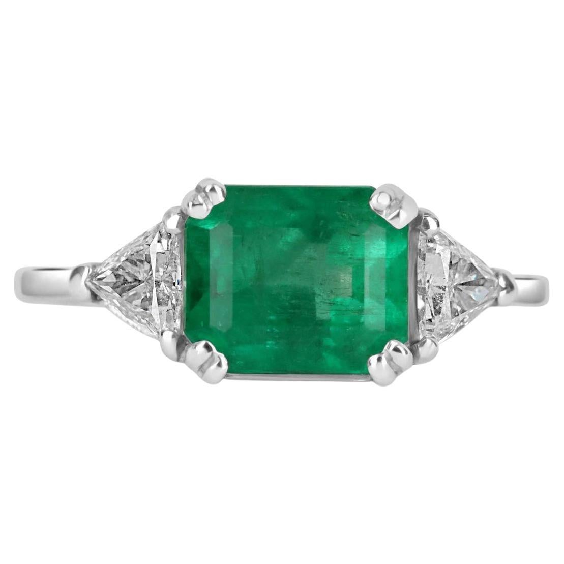 2.71tcw 18K Three Stone Colombian Emerald & Diamond Trillion Cut Ring