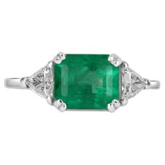 2.71tcw 18K Three Stone Colombian Emerald & Diamond Trillion Cut Ring