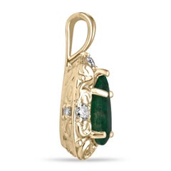2.71tcw Emerald & Diamond Pendant  14K Gold Vintage-Inspired Fairytale Jewelry