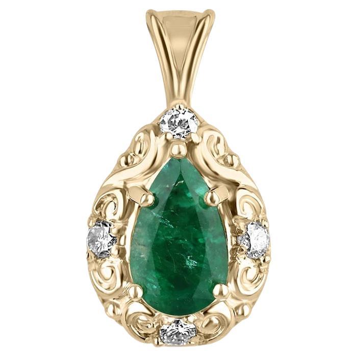 2.71tcw Emerald & Diamond Pendant  14K Gold Vintage-Inspired Fairytale Jewelry