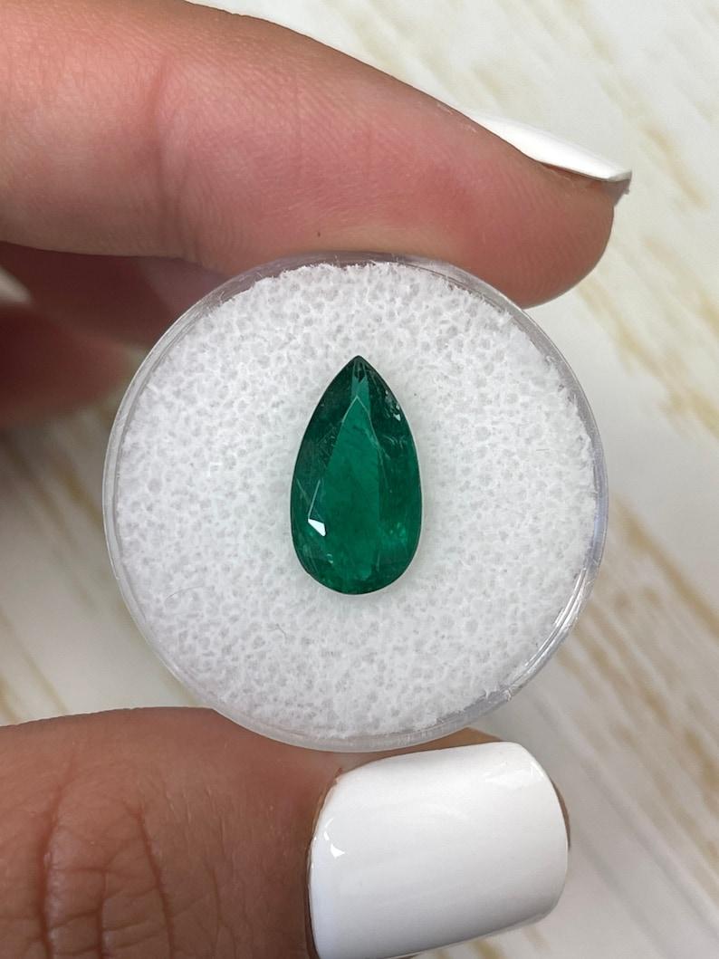 Pear Cut 2.72 Carat 13.8x7.6 Deep Green Zambian Emerald - Pear-Cut May Birthstone Gem For Sale