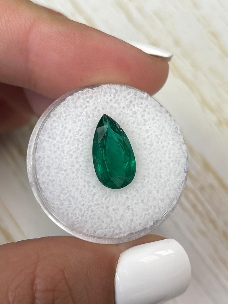 2.72 Carat 13.8x7.6 Deep Green Zambian Emerald - Pear-Cut May Birthstone Gem In New Condition For Sale In Jupiter, FL