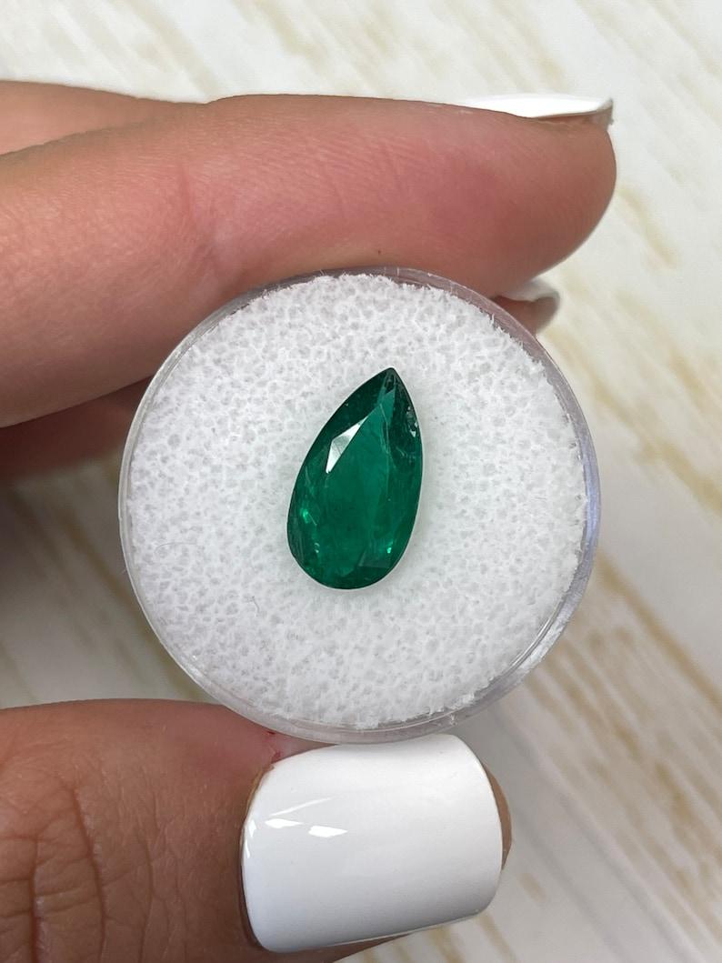 Women's 2.72 Carat 13.8x7.6 Deep Green Zambian Emerald - Pear-Cut May Birthstone Gem For Sale