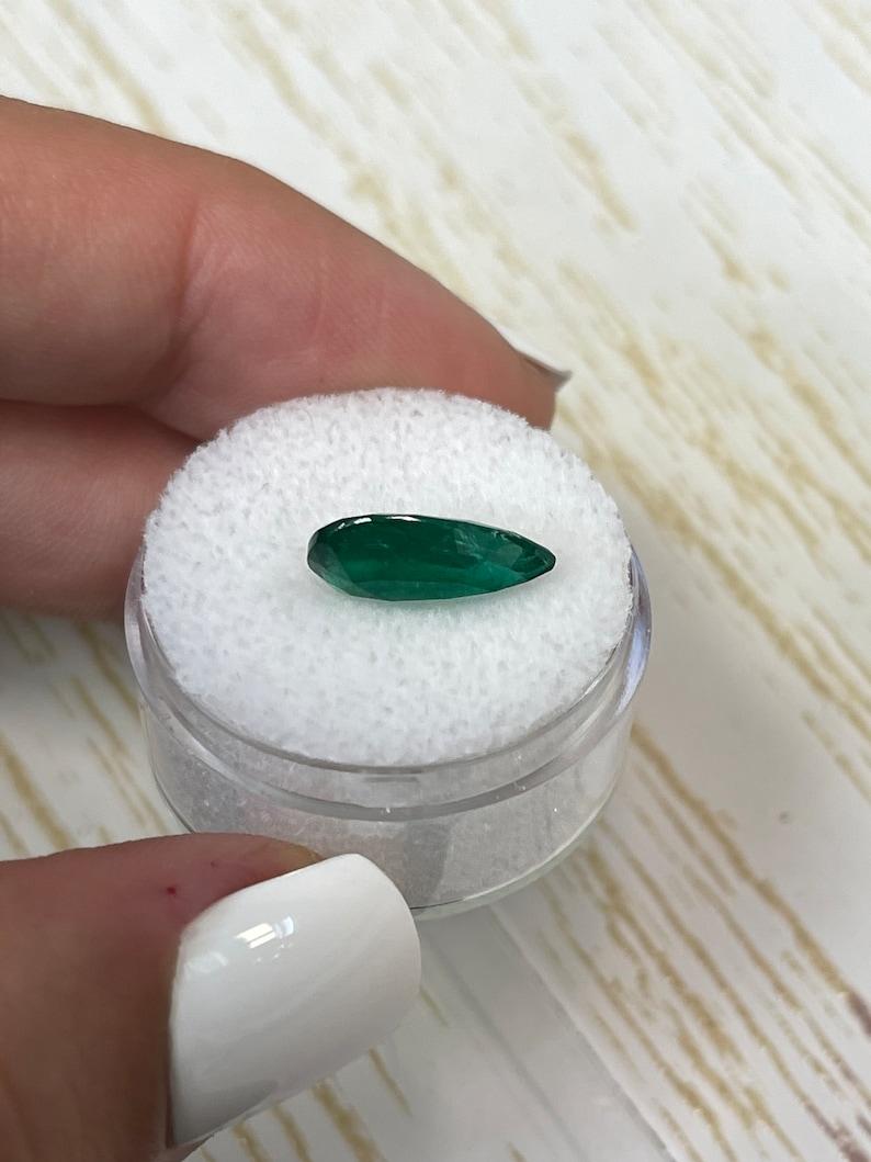 2.72 Carat 13.8x7.6 Deep Green Zambian Emerald - Pear-Cut May Birthstone Gem For Sale 1
