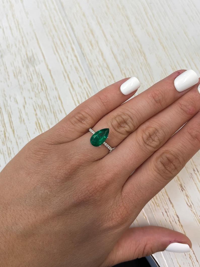 2.72 Carat 13.8x7.6 Deep Green Zambian Emerald - Pear-Cut May Birthstone Gem For Sale 2