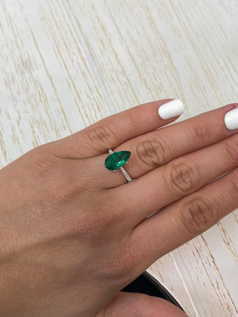 2.72 Carat 13.8x7.6 Deep Green Zambian Emerald - Pear-Cut May Birthstone Gem For Sale 3