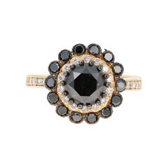 2.72 Carat Black and White Diamond 14 Karat Yellow Gold Engagement Ring