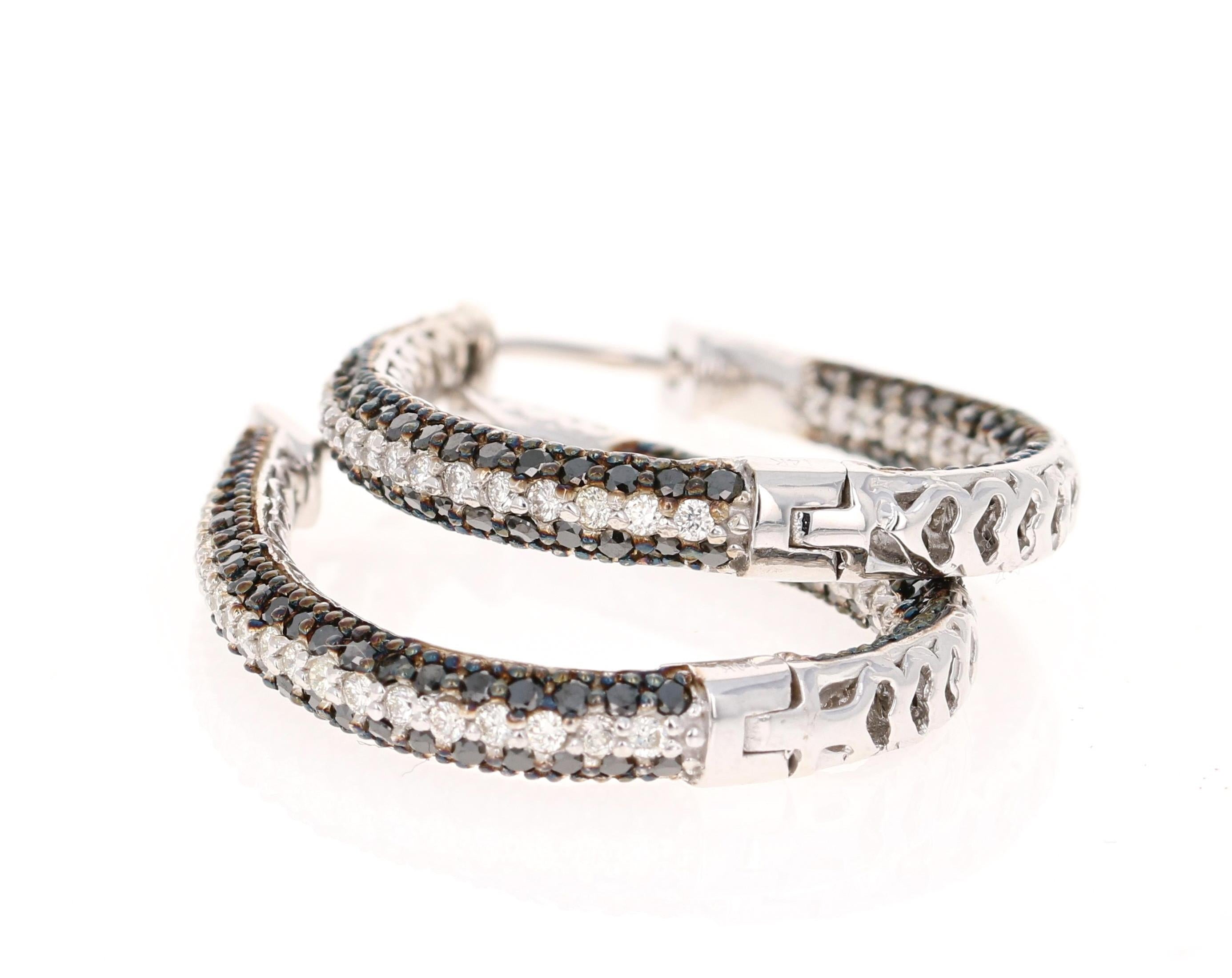 2.72 Carat Black Diamond White Diamond White Gold Hoop Earrings In New Condition For Sale In Los Angeles, CA