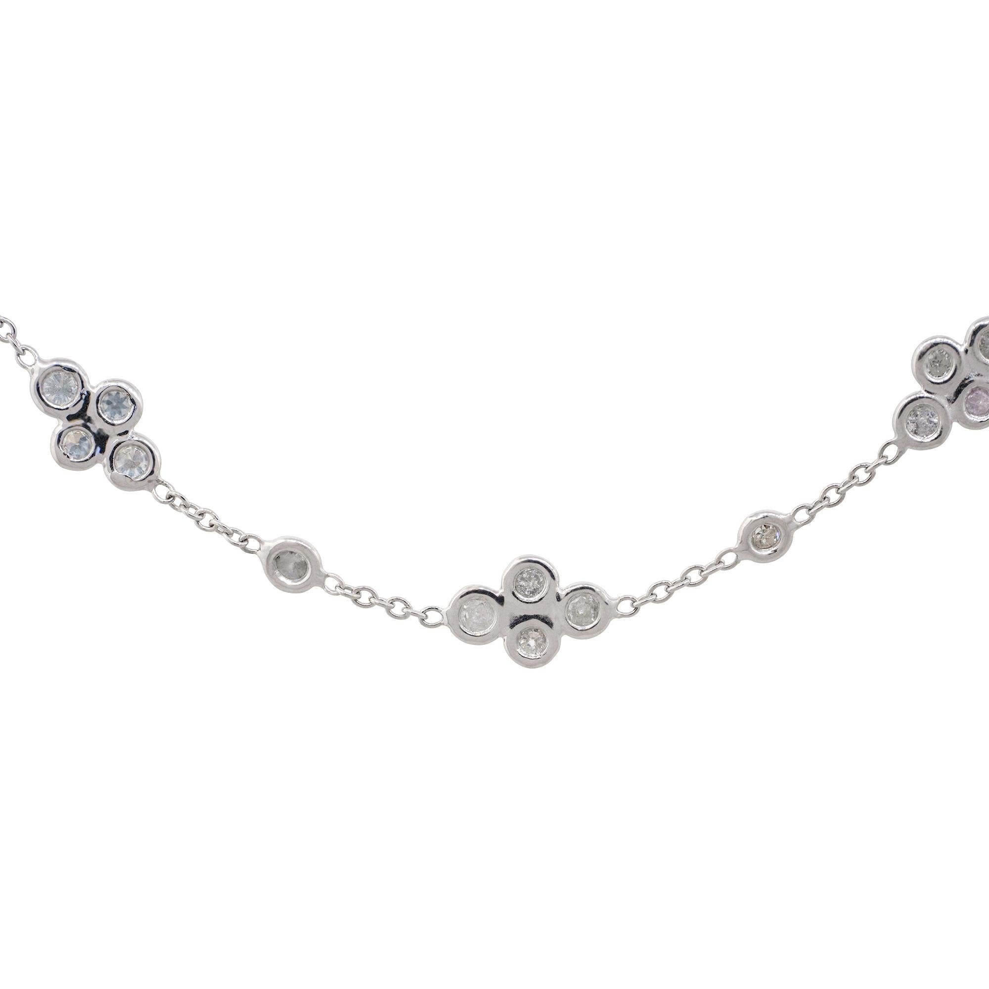 Material: 18k White Gold (clasp is 14k white gold)
Diamond Details: Approx. 2.72ctw of round cut diamonds. Diamonds are G/H in color and VS in clarity
Measurements: Necklace measures 24