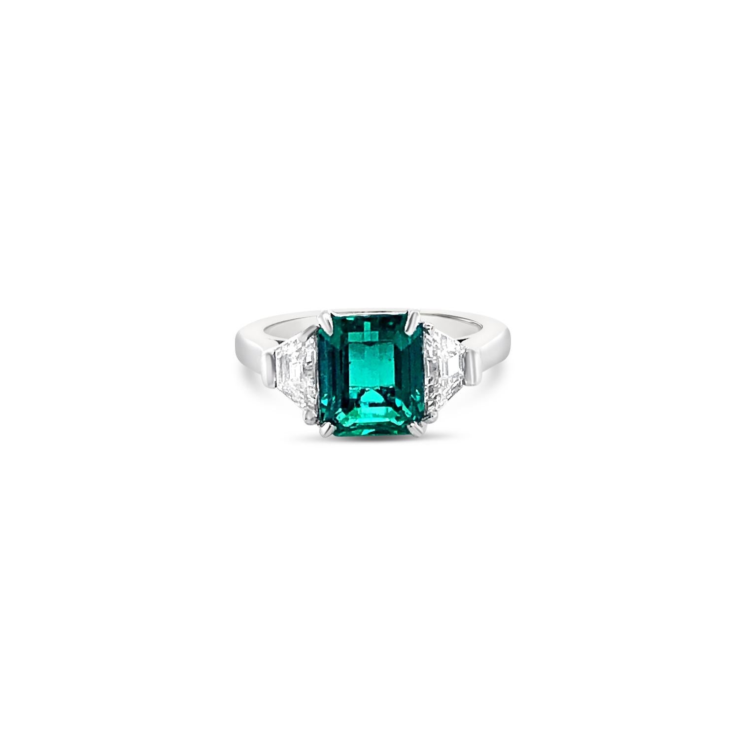 Emerald Cut 2.72 Carat Emerald and Diamond Ring in Platinum