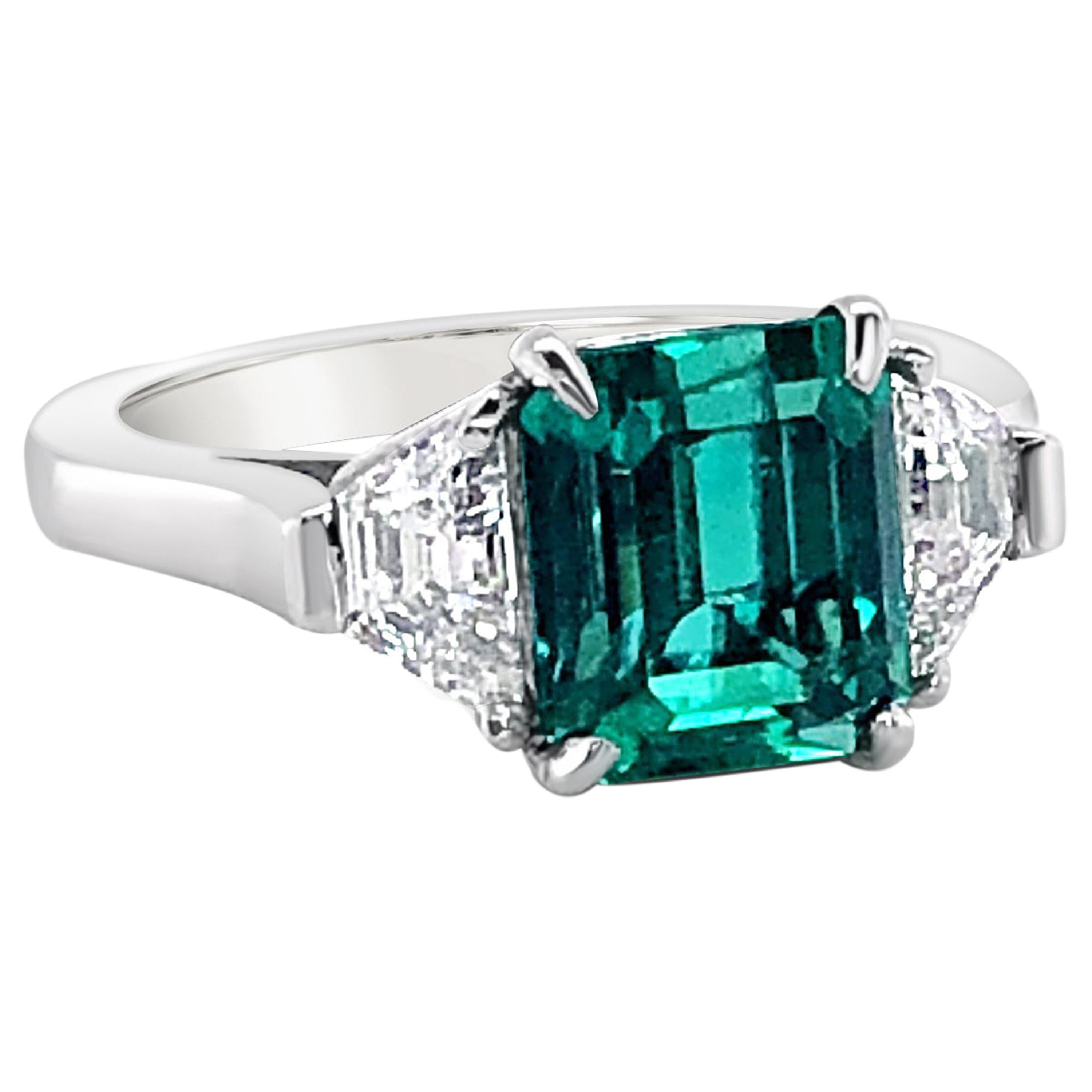 2.72 Carat Emerald and Diamond Ring in Platinum