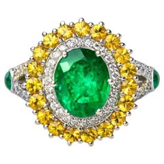 Esmeralda de 2,72 quilates en anillo de cóctel de oro blanco con poesía de Alexander Leyser