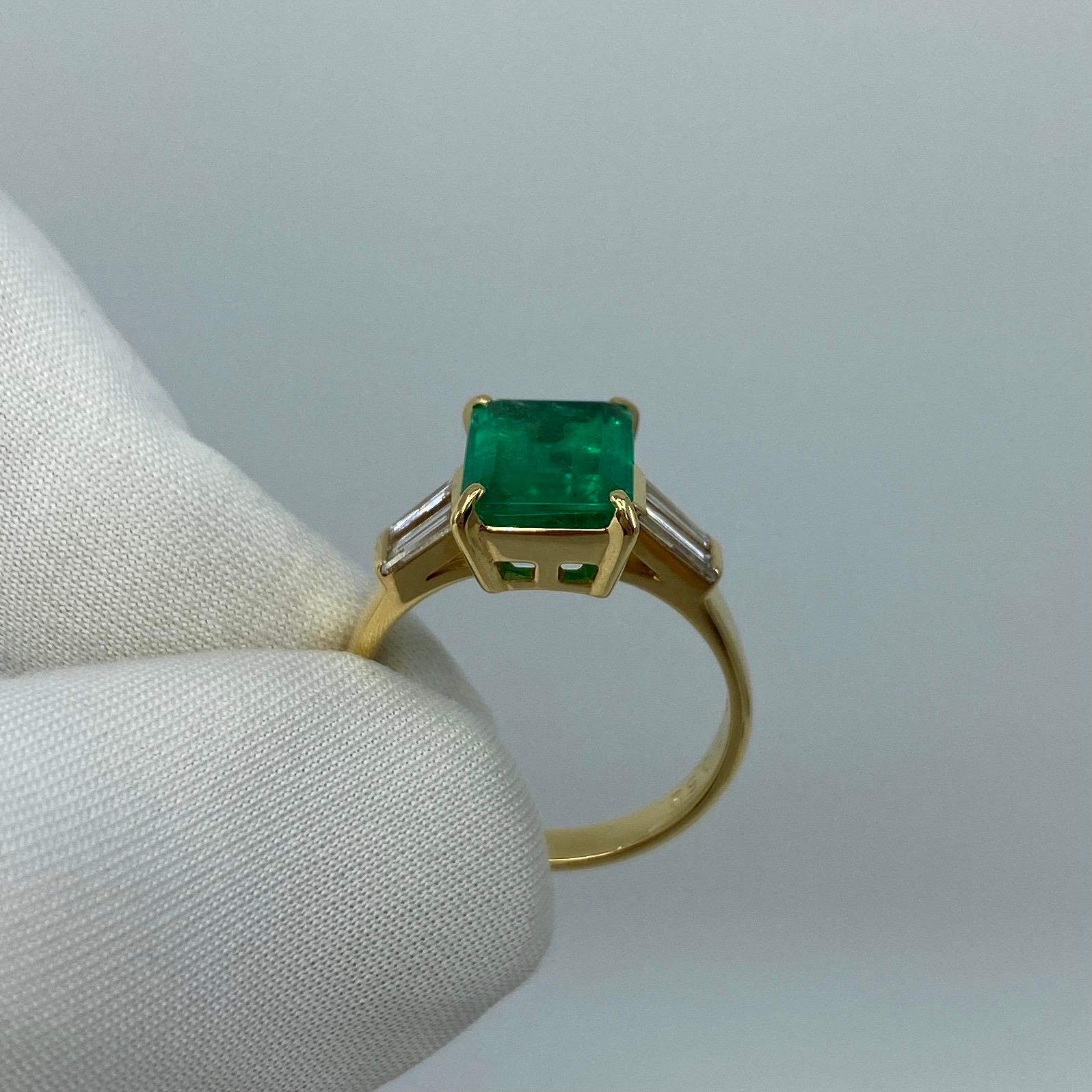 2.72 Carat Fine Vivid Green Colombian Emerald Diamond 18 Karat Yellow Gold Ring 9