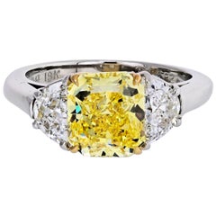 2.72 Carat GIA Fancy Intense Yellow Radiant Diamond Ring with Shield Cut Diamond