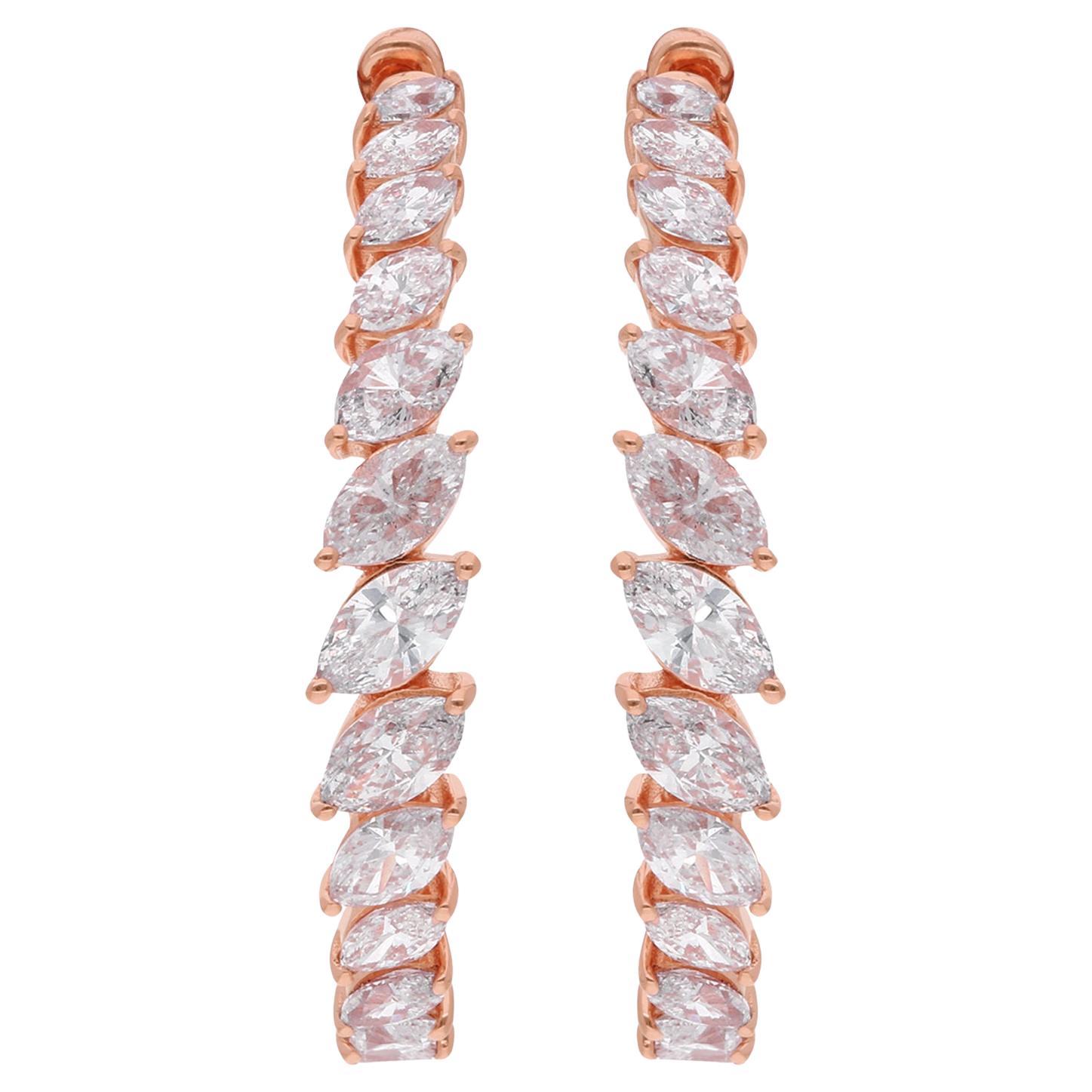 2.72 Carat Marquise Diamond Hoop Earrings 18 Karat Rose Gold Handmade Jewelry