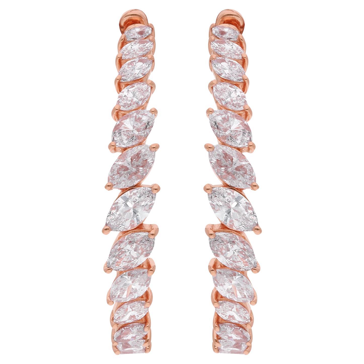 2.72 Carat Marquise Diamond Hoop Earrings 18 Karat Rose Gold Handmade Jewelry