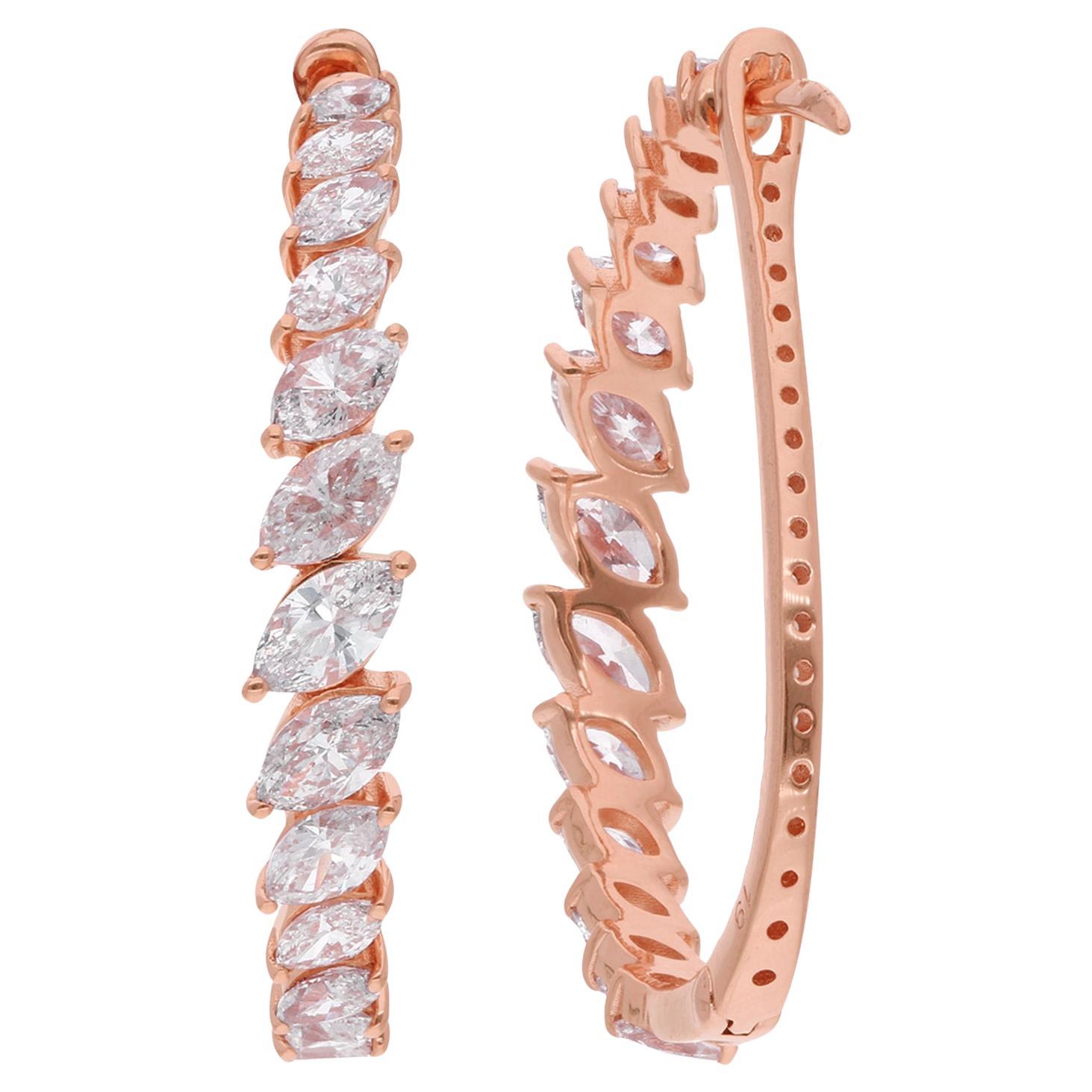 2.72 Carat Marquise Diamond Hoop Earrings 18 Karat Rose Gold Handmade Jewelry