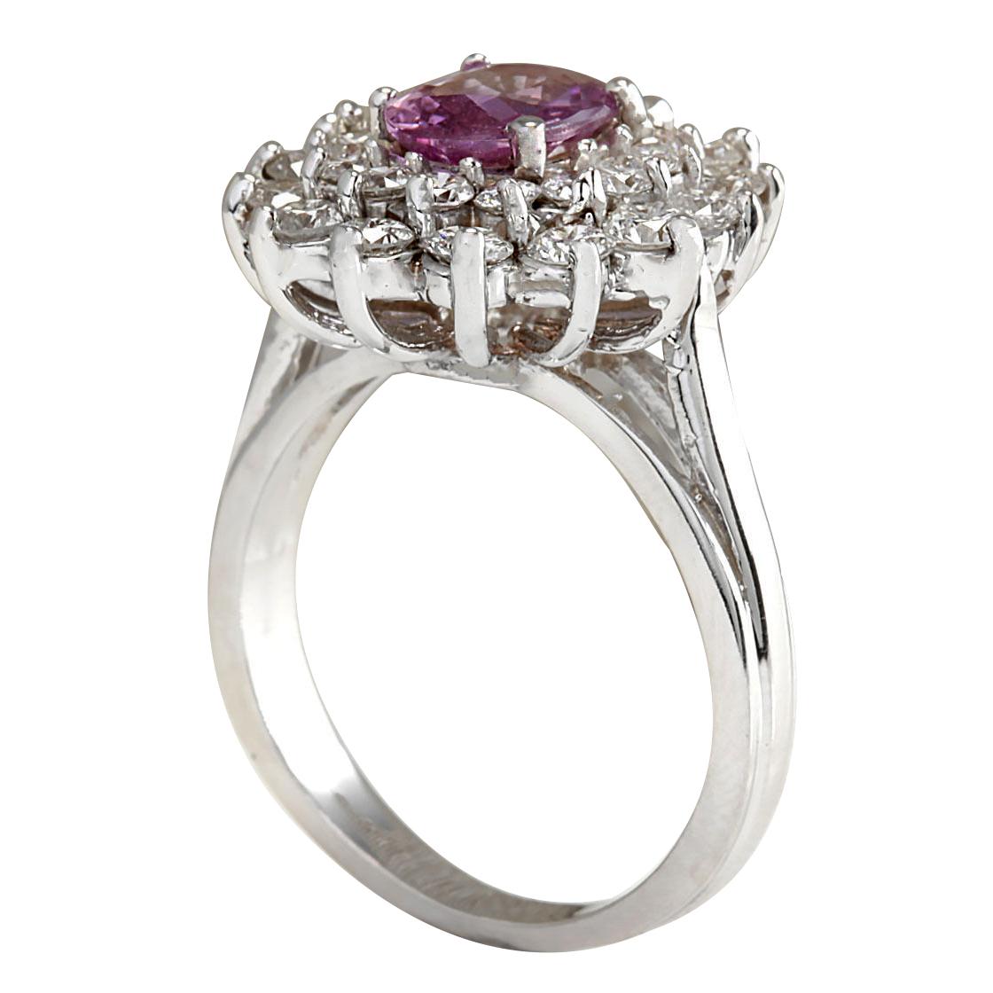 Oval Cut Natural Sapphire Diamond Ring In 14 Karat White Gold For Sale