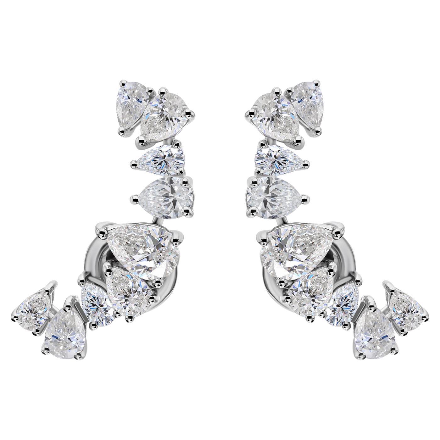 2.72 Carat Natural SI/H Diamond Curve Shape Stud Earrings 14 Karat White Gold