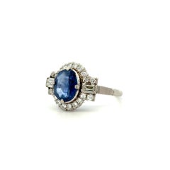 2.72 Carat No Heat Ceylon Sapphire GIA and Diamond Platinum Vintage Ring