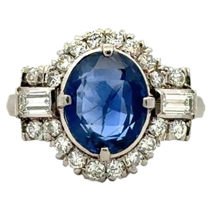2.72 Carat No Heat Ceylon Sapphire GIA and Diamond Platinum Vintage Ring