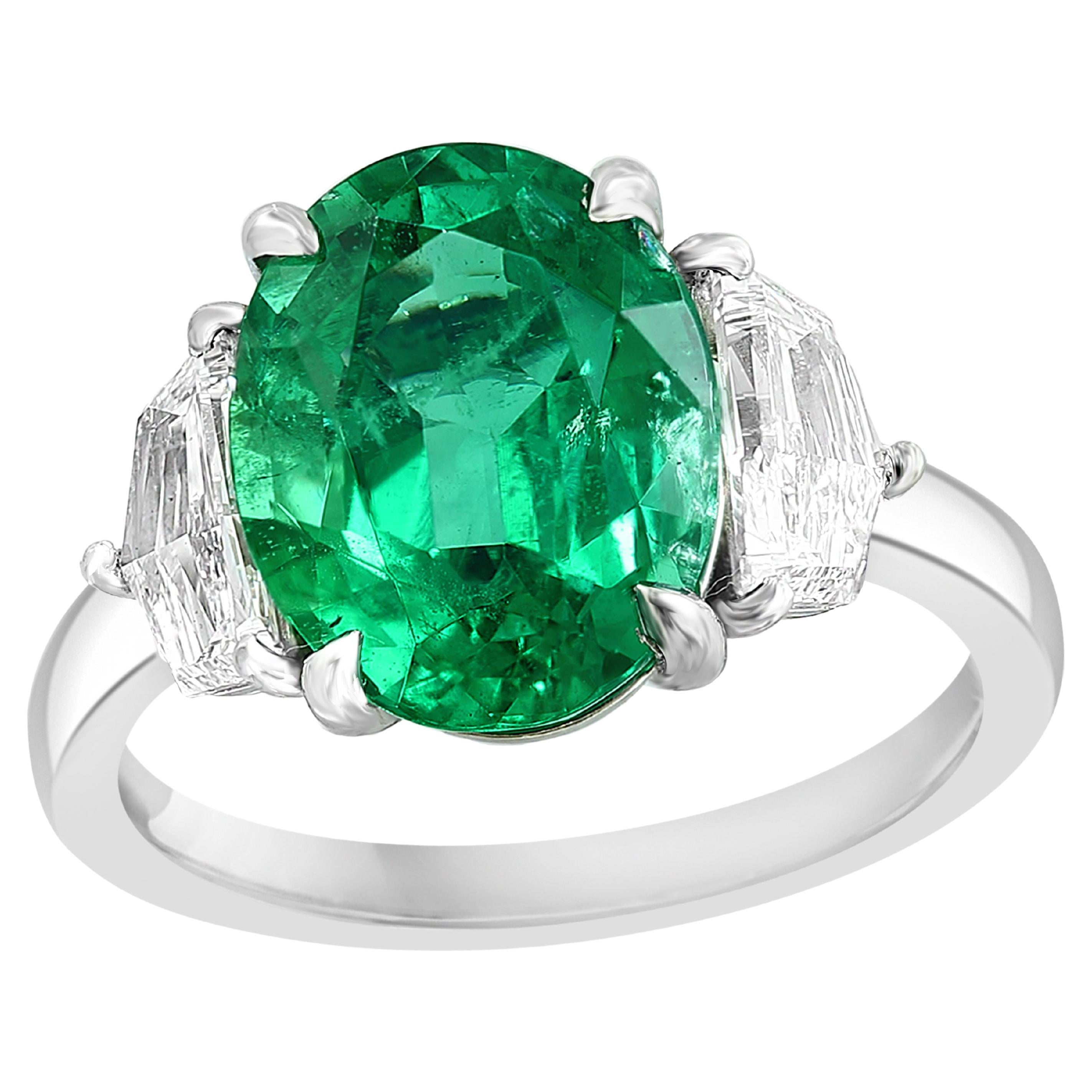 Certified 2.72 Carat Oval Cut Emerald Diamond Engagement Ring in Platinum For Sale