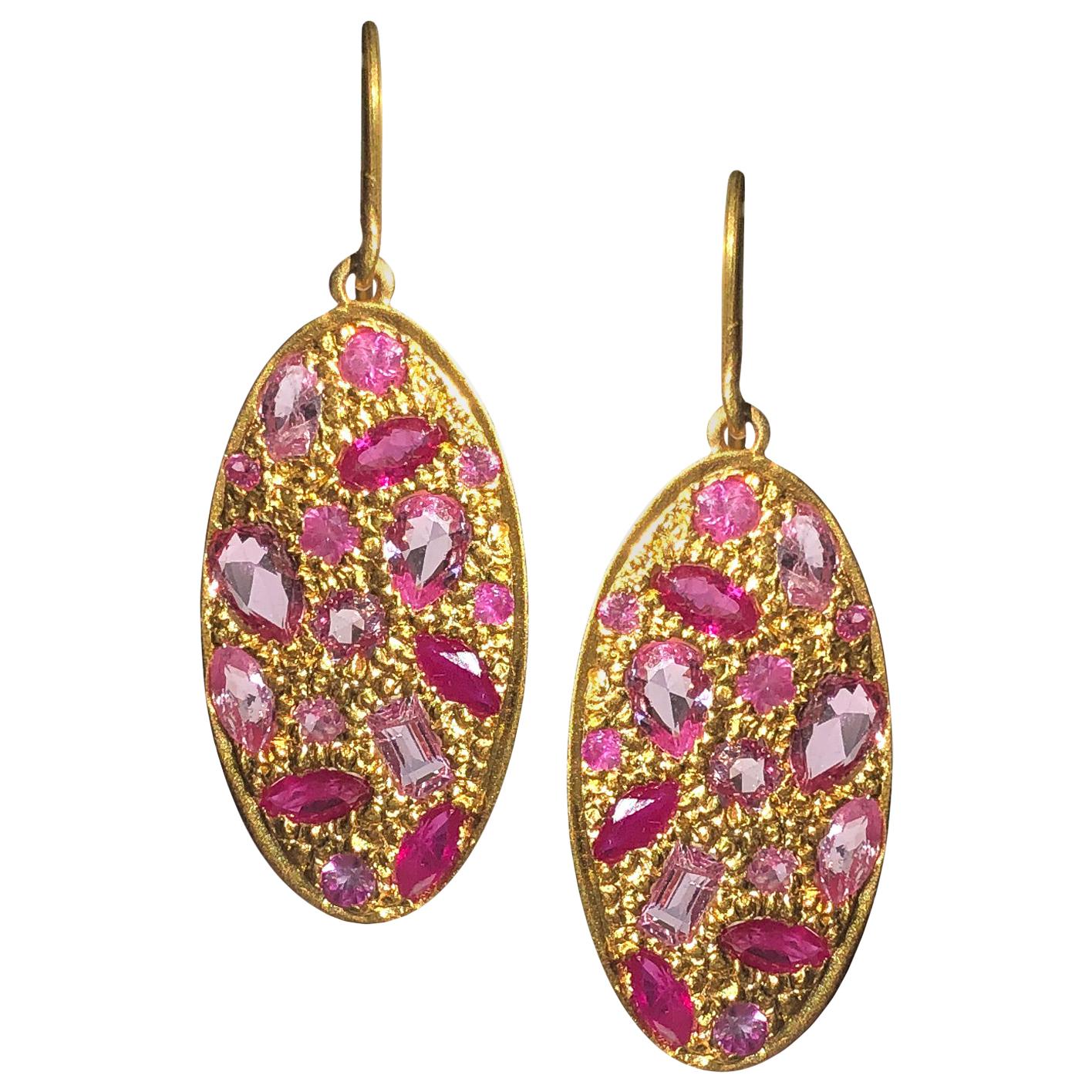 2.72 Carat Pink Sapphire Gold Oval Earrings by Lauren Harper