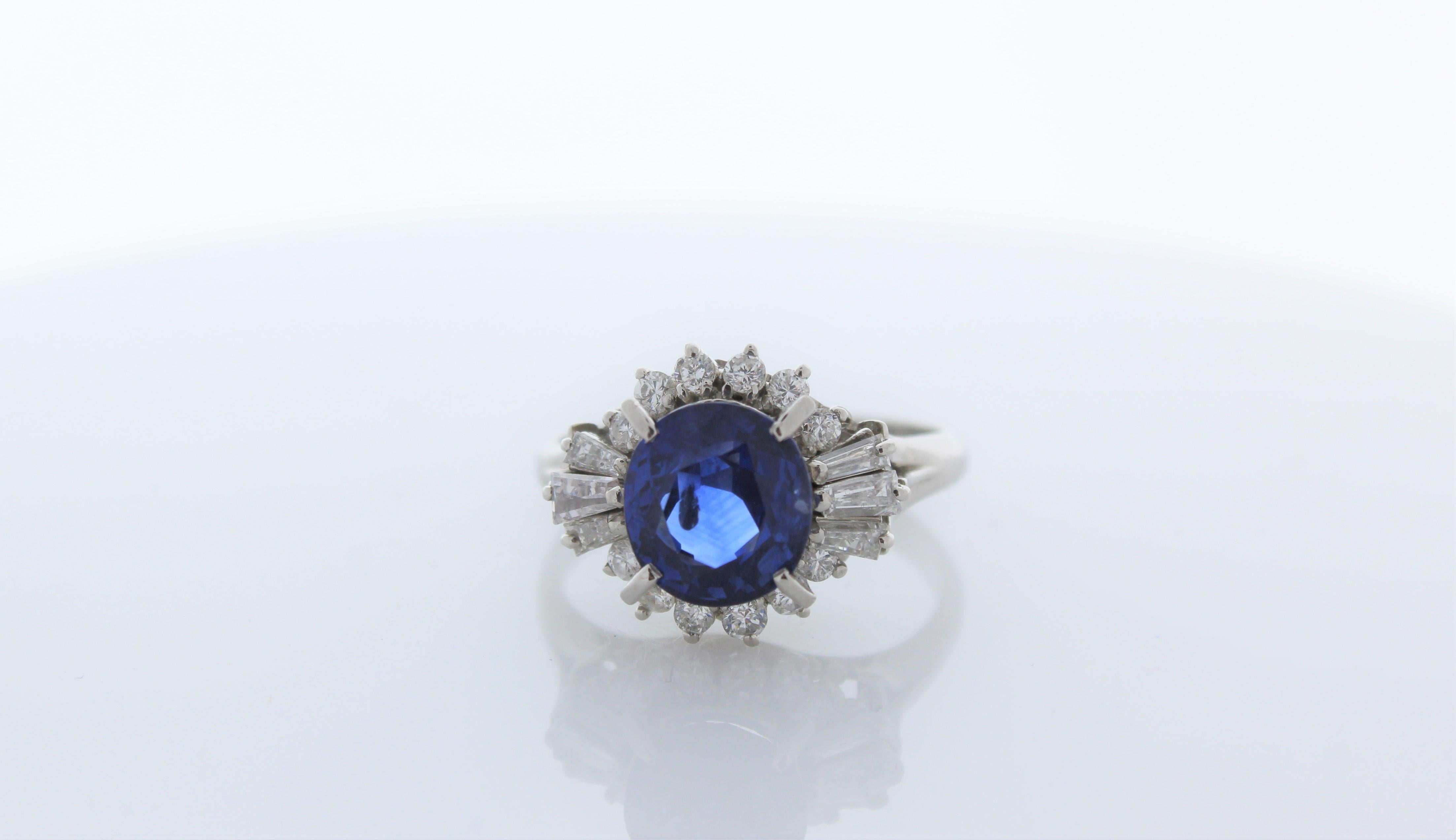 Contemporary 2.72 Carat Round Blue Sapphire and Diamond Ring in Platinum