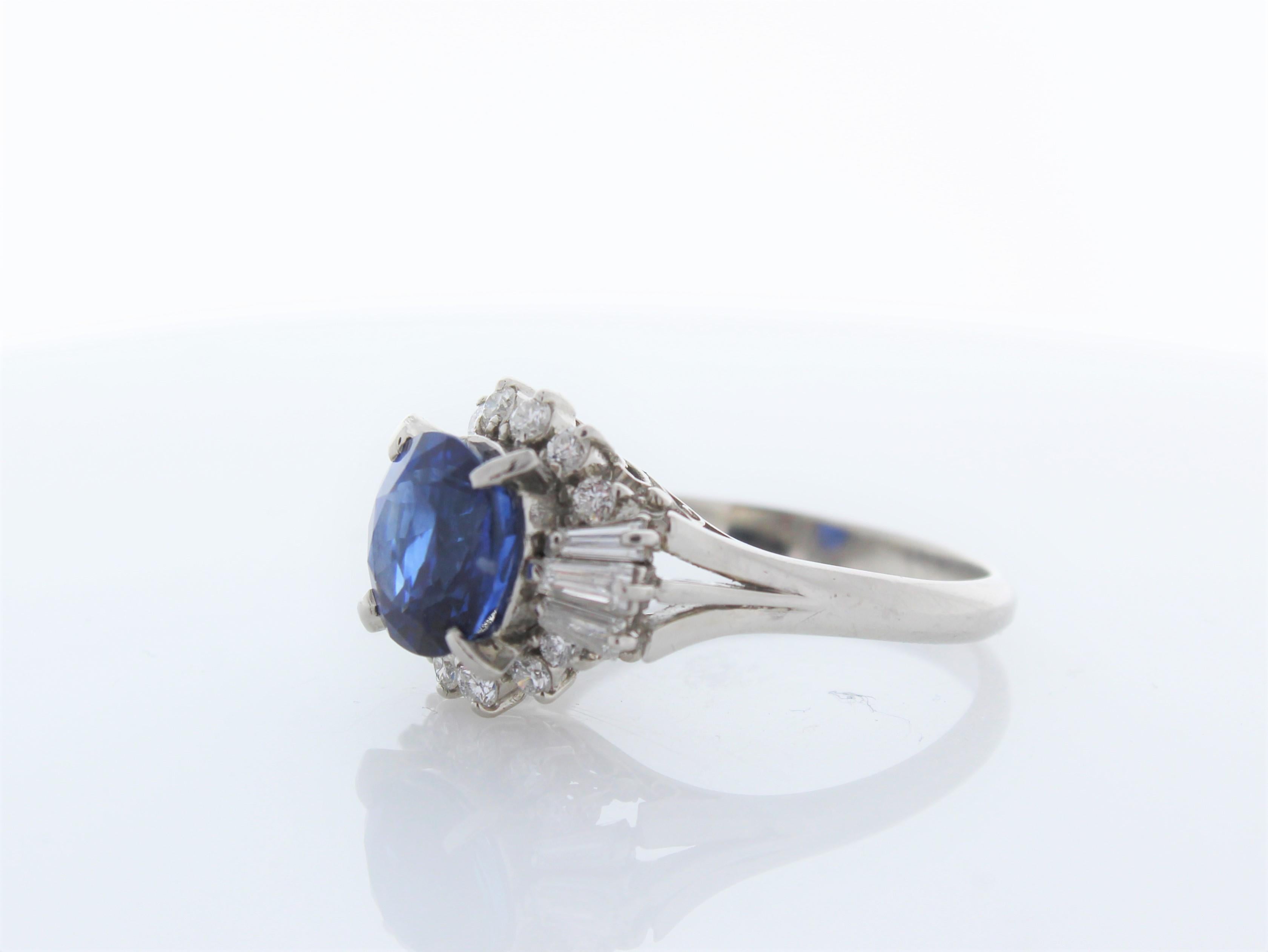 Cushion Cut 2.72 Carat Round Blue Sapphire and Diamond Ring in Platinum