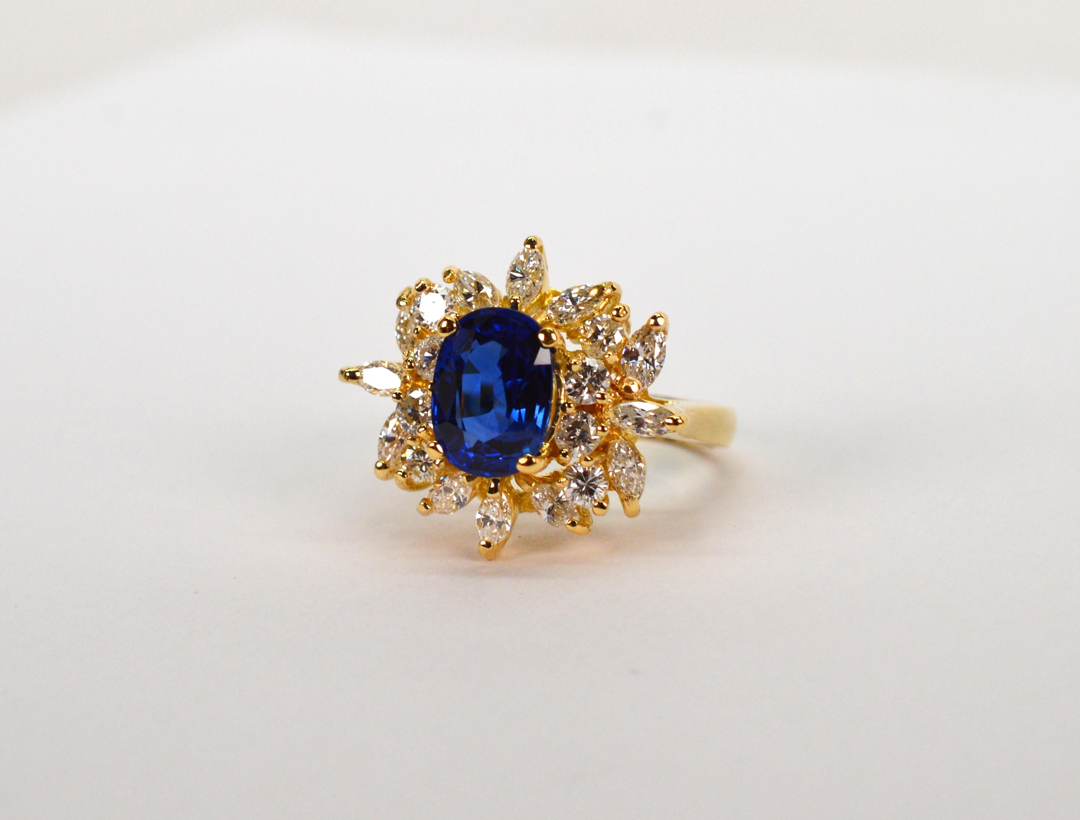 Verlobungsring aus 18 Karat Gelbgold mit 2,72 Karat Saphir und Diamant mit GAL-Zertifikat Damen im Angebot
