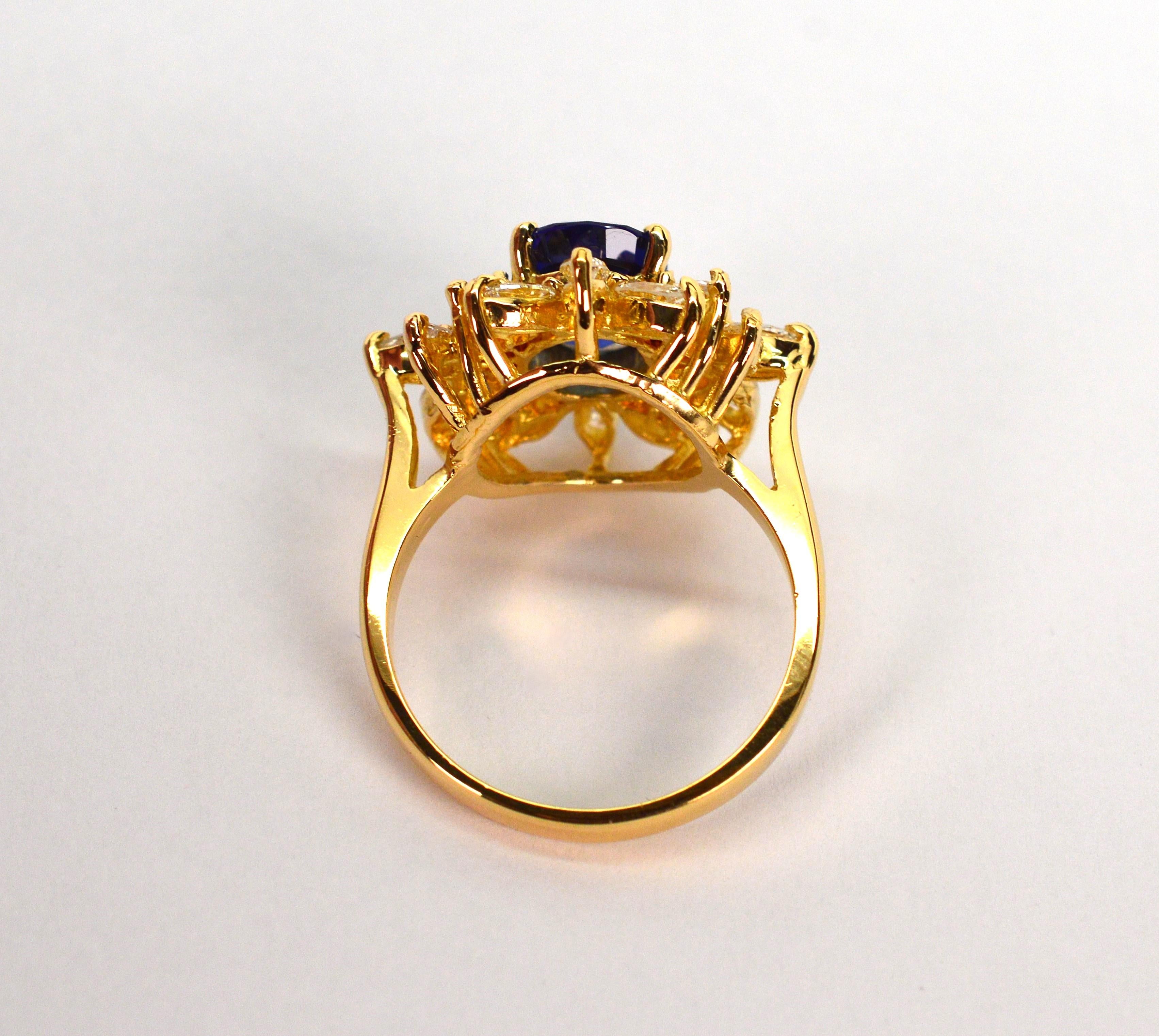 Verlobungsring aus 18 Karat Gelbgold mit 2,72 Karat Saphir und Diamant mit GAL-Zertifikat im Angebot 1