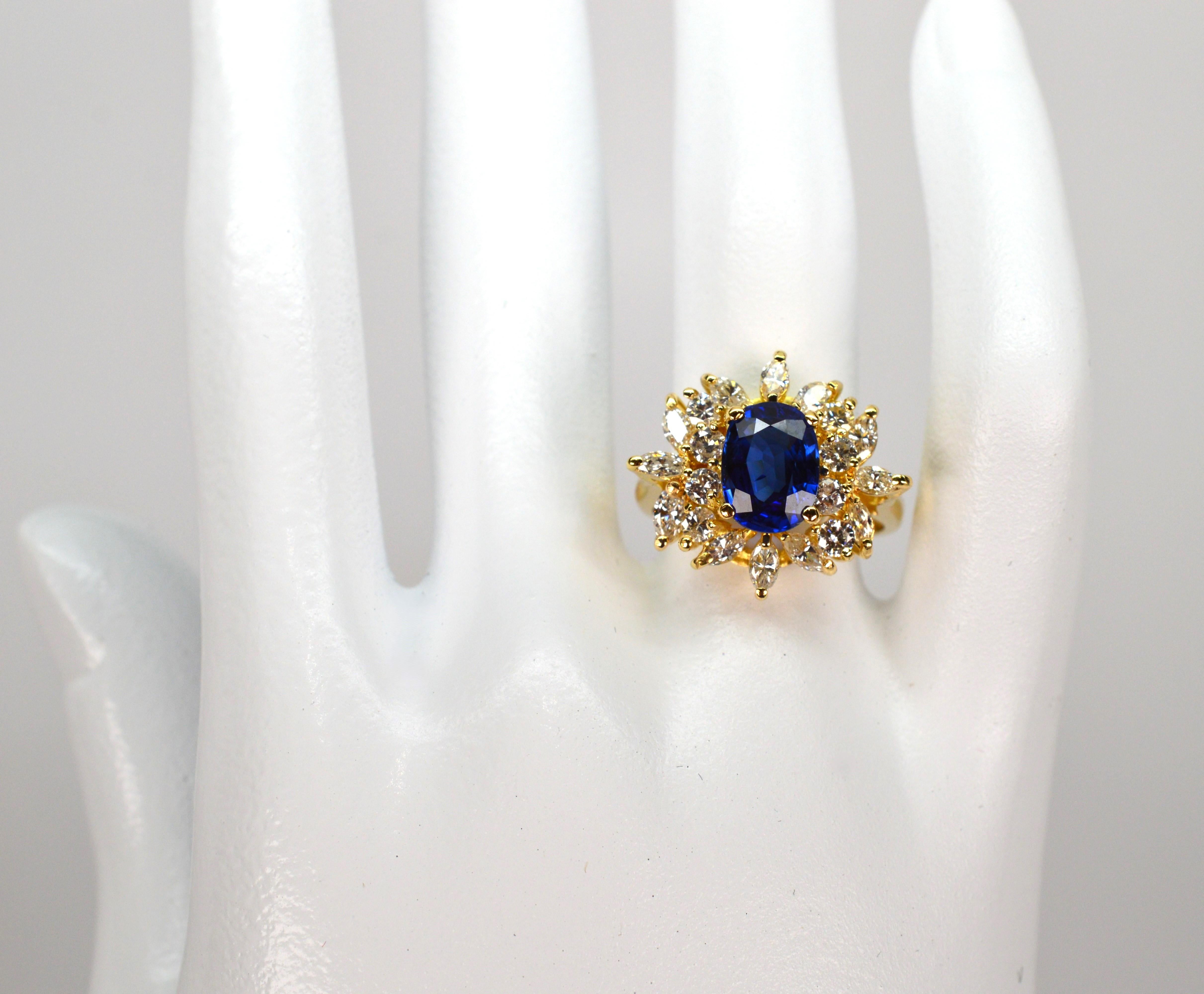 Verlobungsring aus 18 Karat Gelbgold mit 2,72 Karat Saphir und Diamant mit GAL-Zertifikat im Angebot 2